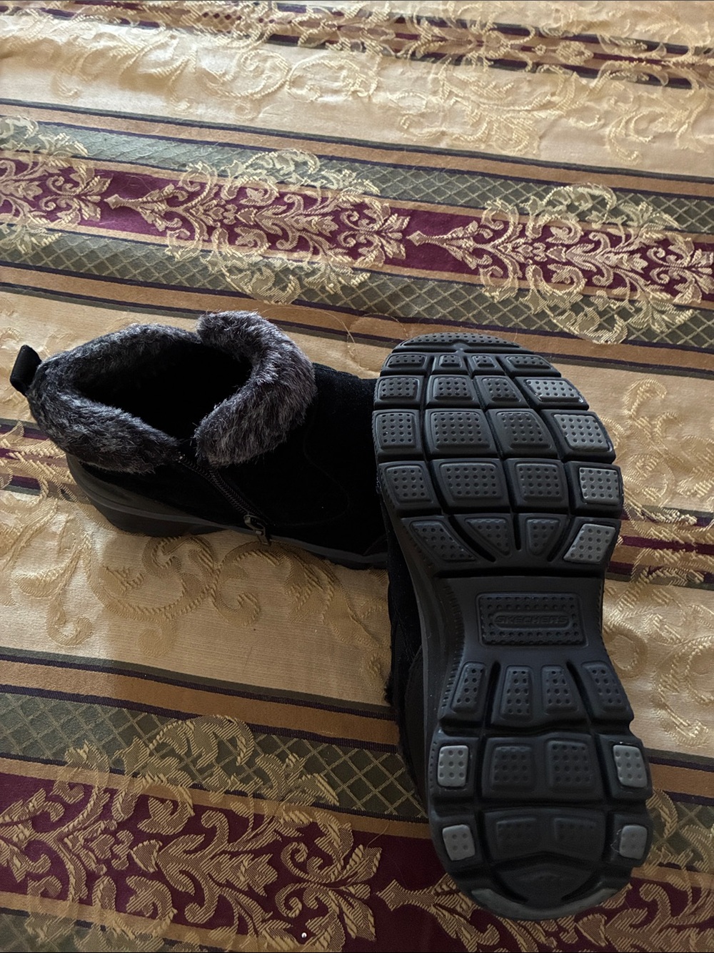 Skechers Black Faux-Fur Winter Ankle Boots